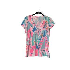 Lilly Pulitzer Top XS Michele Out To Sea Sailboat Tee Pink Blue Cotton Stretch
